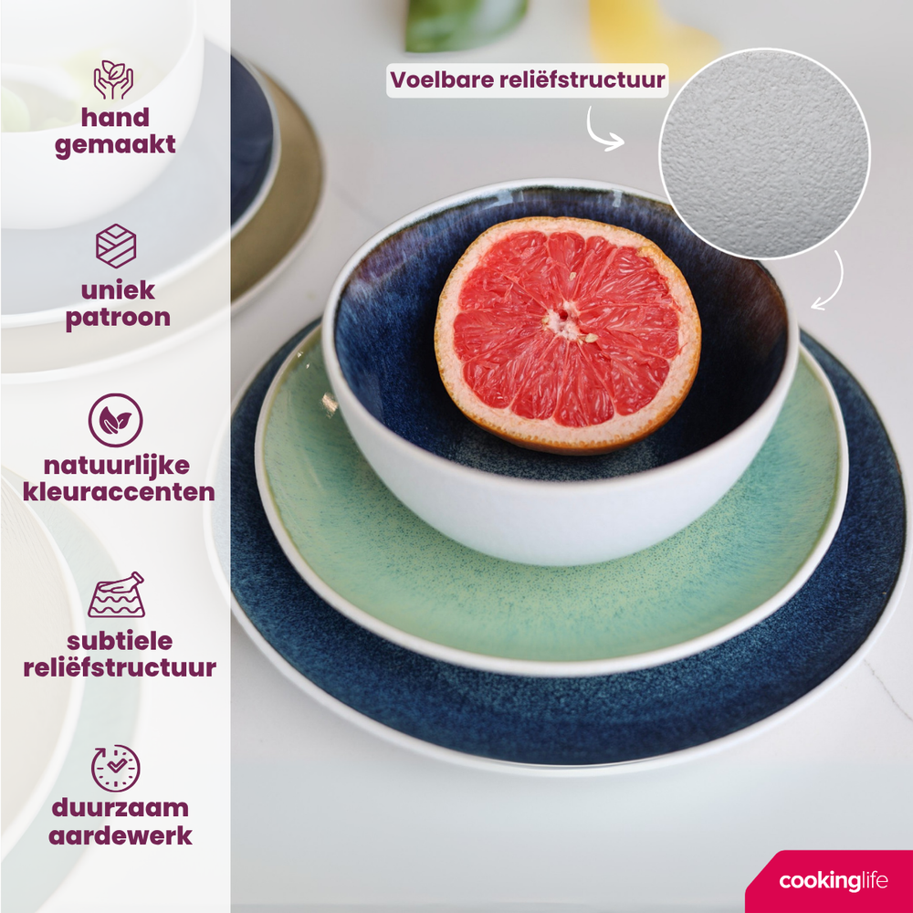 Ensemble de vaisselle Cookinglife - 6 personnes - Belize - ø 25 cm - 18 pièces