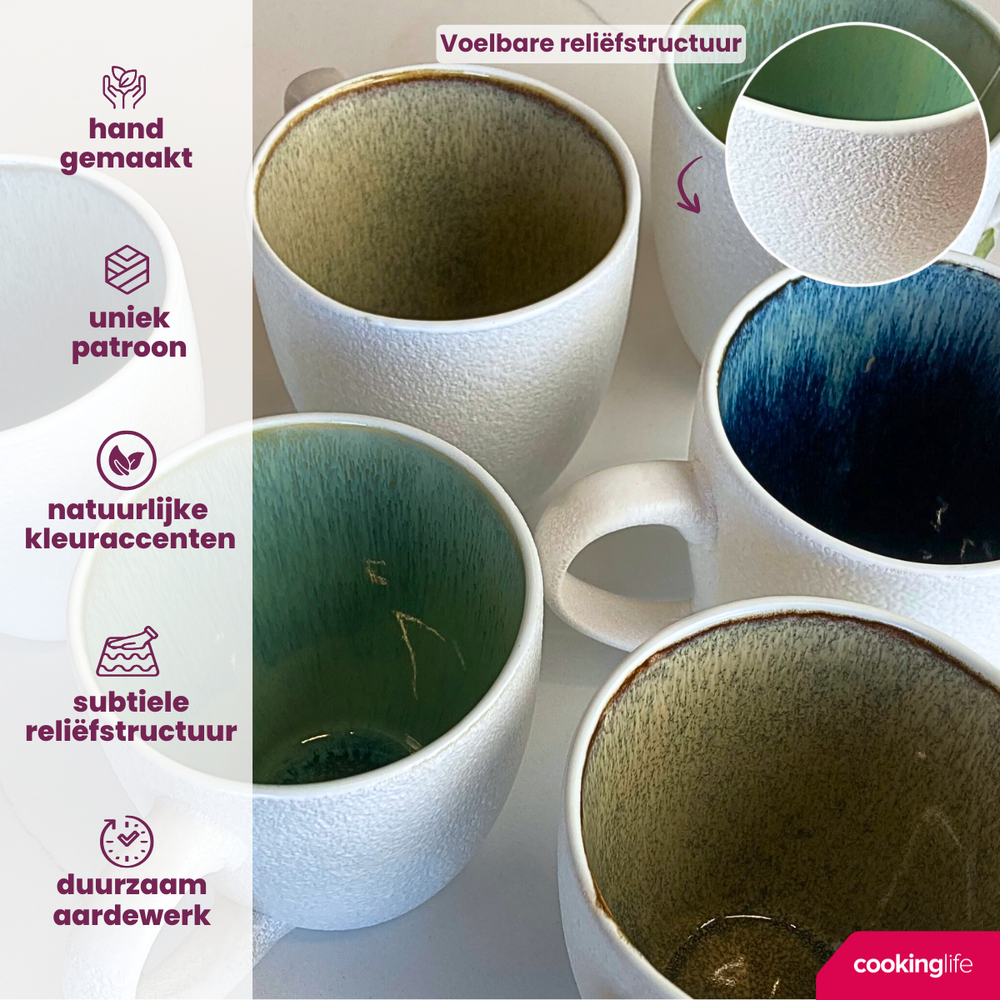Ensemble de mugs Cookinglife - Mugs a café - Belize - 330 ml - 6 pièces