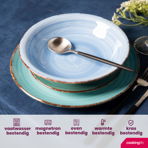 Set d'assiettes Cookinglife - Assiettes a pâtes - Delice Blue - 21 cm - 6 pièces