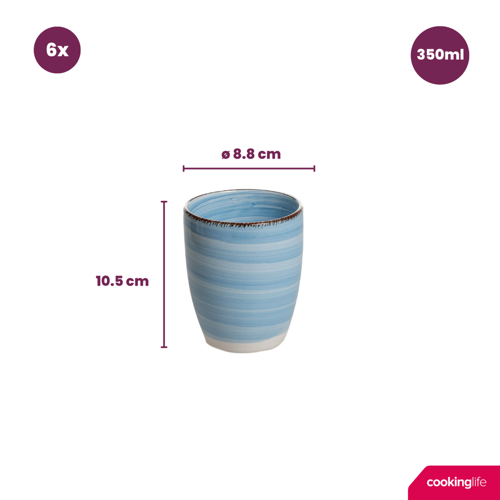 Ensemble de tasses Cookinglife - Tasses à café - Delice Blue - 350 ml - 6 pièces