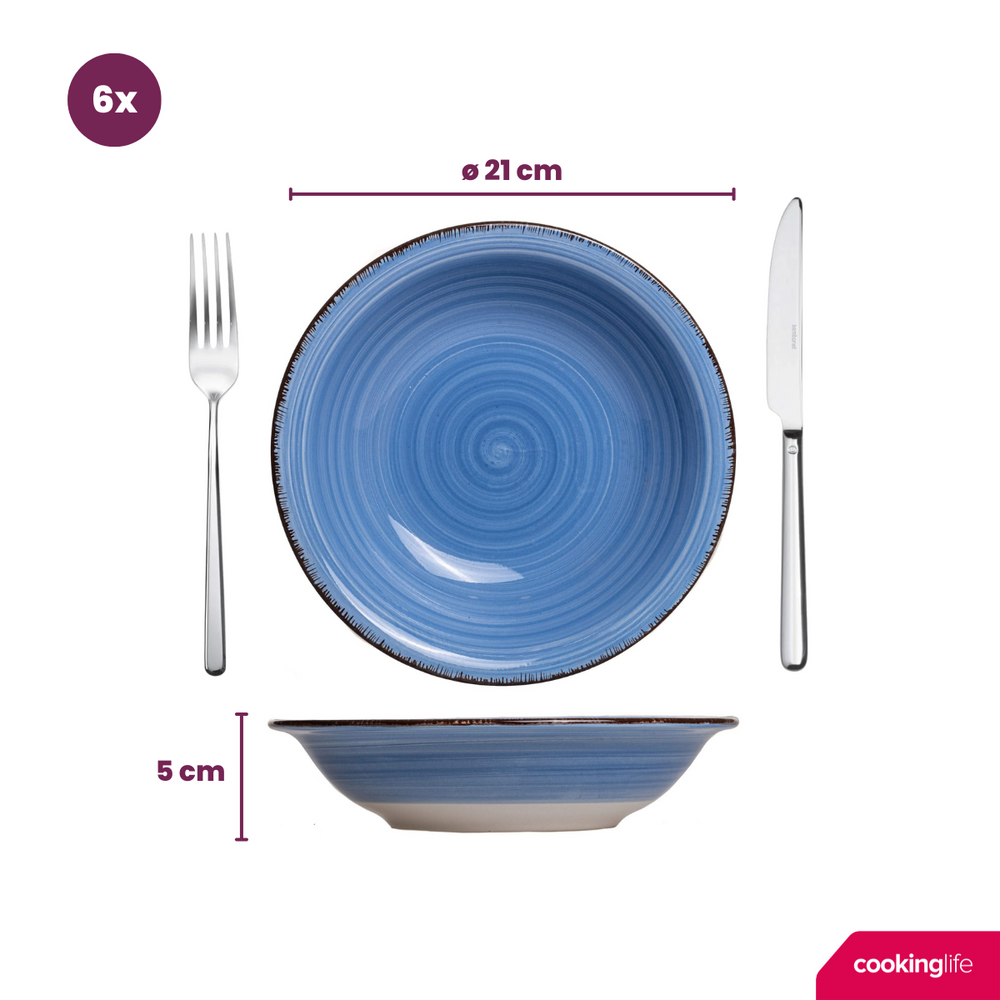 Set d'assiettes Cookinglife - Assiettes a pâtes - Delice Blue - 21 cm - 6 pièces