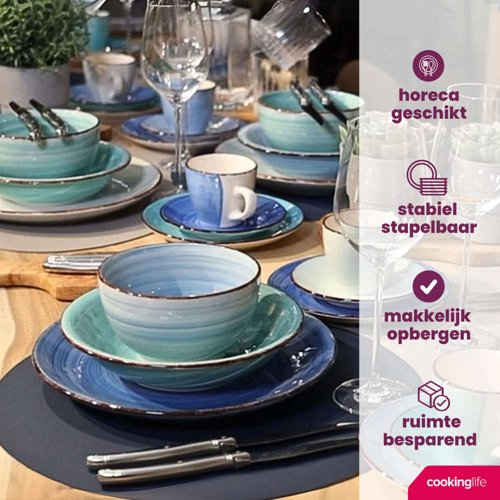 Set d'assiettes Cookinglife - Assiettes a pâtes - Delice Blue - 21 cm - 6 pièces