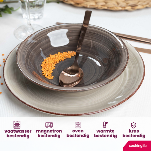 Set d'assiettes Cookinglife - Assiettes à pâtes - Delice Gris - 21 cm - 6 pièces