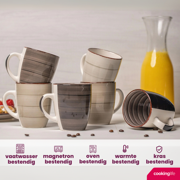 Ensemble de tasses Cookinglife - Tasses à café - Delice Gris - 350 ml - 6 pièces