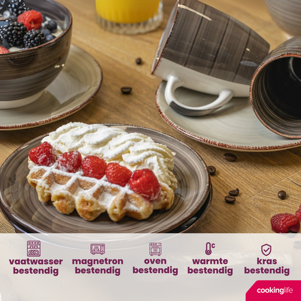 Set d'assiettes Cookinglife - Petit-déjeuner - Delice Gris - 19 cm - 6 pièces