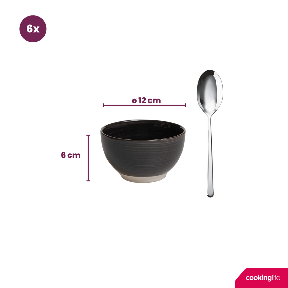 Set de bols Cookinglife - Petits bols - Delice Gris - ø 12 cm - 6 pièces