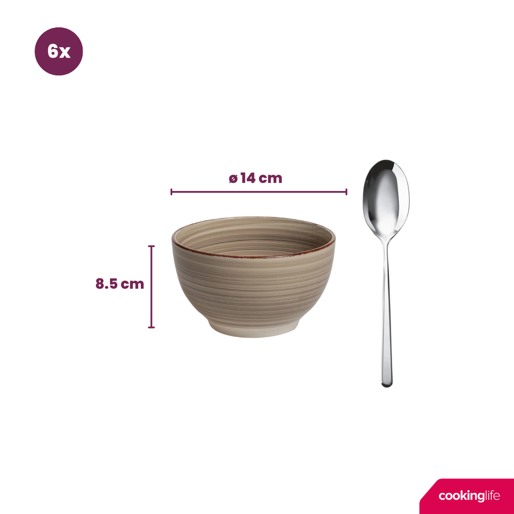 Ensemble de bols Cookinglife - Bols a soupe - Delice Gris - ø 14 cm - 6 pièces