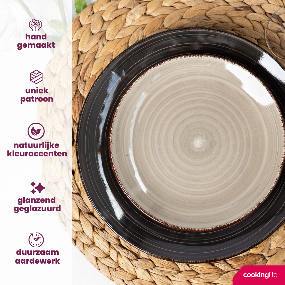 Set d'assiettes Cookinglife - Petit-déjeuner - Delice Gris - 19 cm - 6 pièces