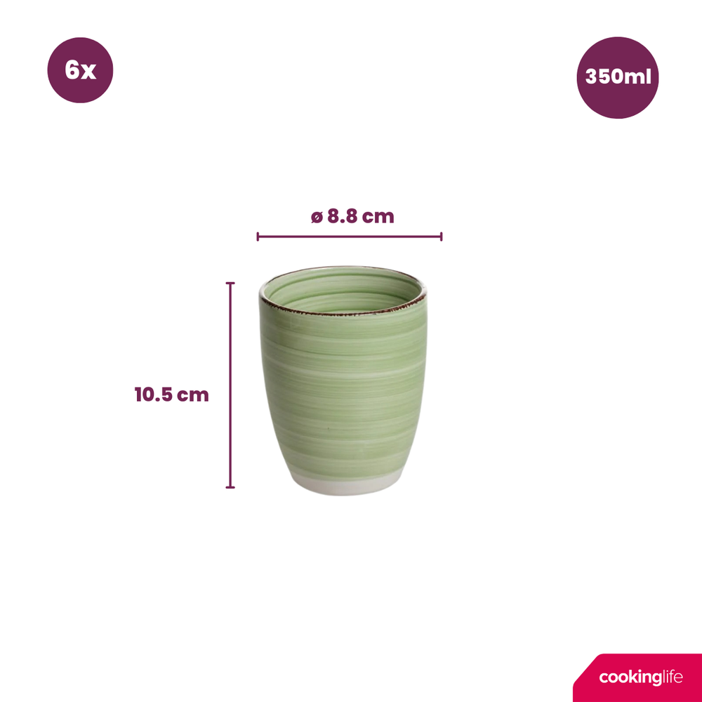 Ensemble de tasses Cookinglife - Tasses à café - Délice Vert - 350 ml - 6 pièces