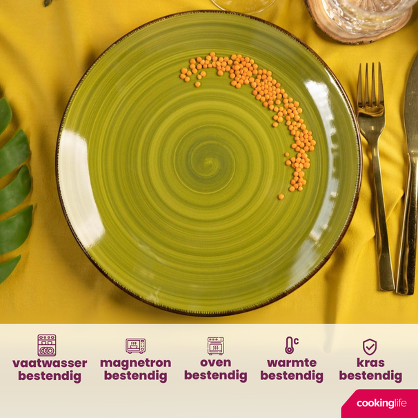 Service de vaisselle Cookinglife Delice Vert 18 pièces / 6 personnes - 6 Assiette plates, 6 assiettes creuses en 6 assiettes à petit-déjeuner