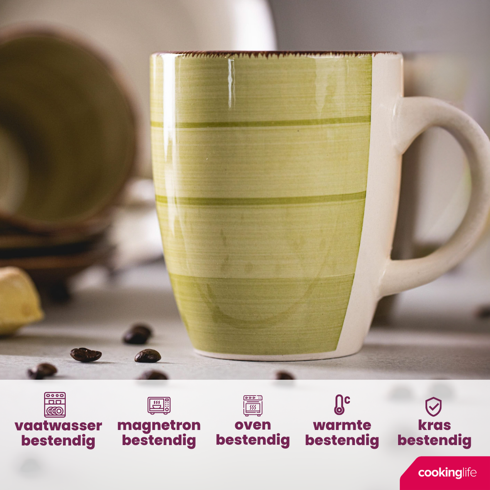 Ensemble de tasses Cookinglife - Tasses à café - Délice Vert - 350 ml - 6 pièces