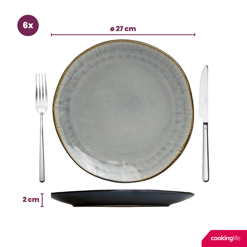 Set d'assiettes Cookinglife - en céramique - Nola Warm Grey - Ø27 cm - 6 pièces