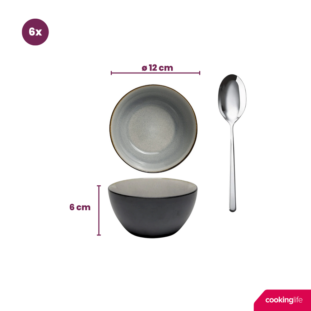 Ensemble de bols Cookinglife - Petits bols - Nola Gris chaud - 12 cm - 6 pièces
