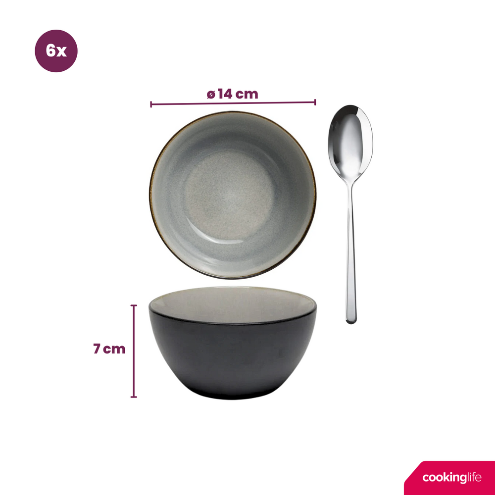Set de bols à soupe Cookinglife - en grès - Nola Warm Grey - 14 cm - 6 pièces