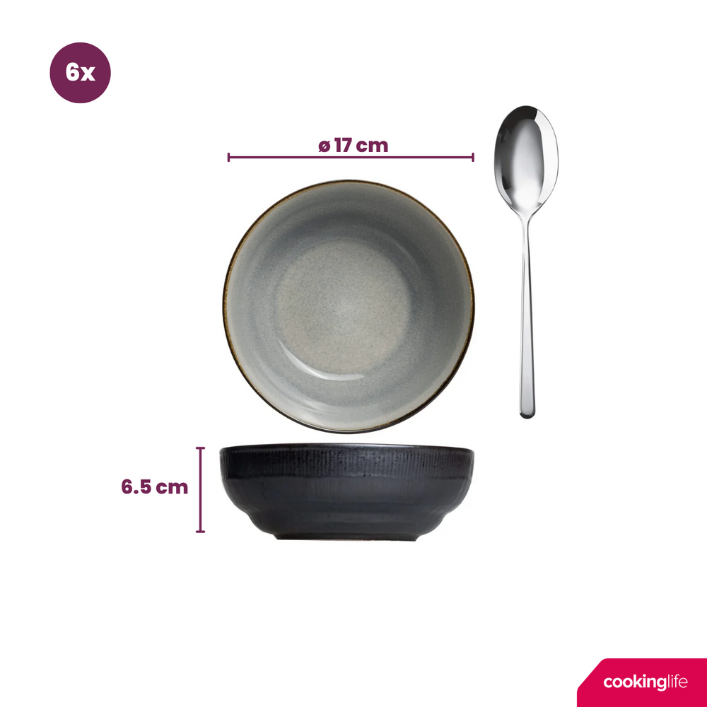 Ensemble de vaisselle Cookinglife - 6 personnes - Nola Warm Grey - 18 pièces