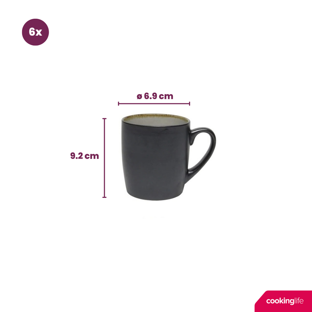 Ensemble de mugs Cookinglife - Mugs à café - Nola Gris Chaud - 350 ml - 6 pièces