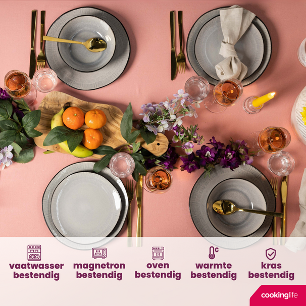 Ensemble de vaisselle Cookinglife - 6 personnes - Nola Warm Grey - 18 pièces