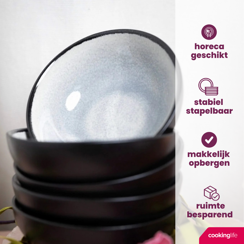 Set de bols à soupe Cookinglife - en grès - Nola Warm Grey - 14 cm - 6 pièces