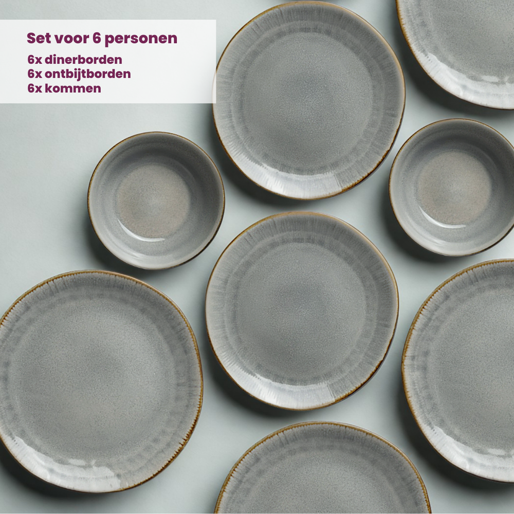 Ensemble de vaisselle Cookinglife - 6 personnes - Nola Warm Grey - 18 pièces