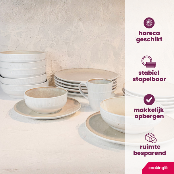 Set d'assiettes à petit-déjeuner Cookinglife - en grès - Nola - Ø21cm - 6 pièces