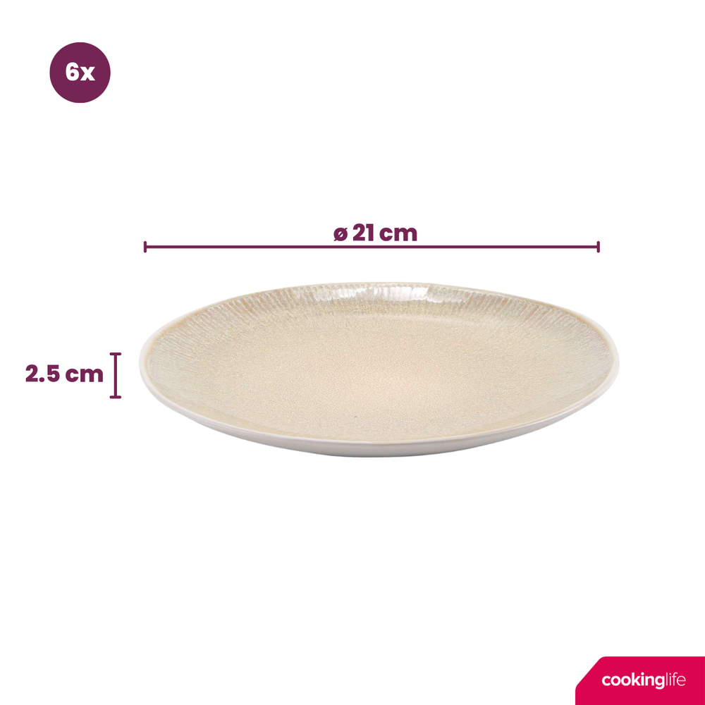 Set d'assiettes à petit-déjeuner Cookinglife - en grès - Nola - Ø21cm - 6 pièces