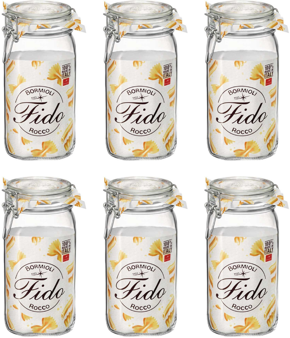 Ensemble de bocaux Bormioli Rocco - Bocaux carrés - Fido - 1,5 L - 6 pièces