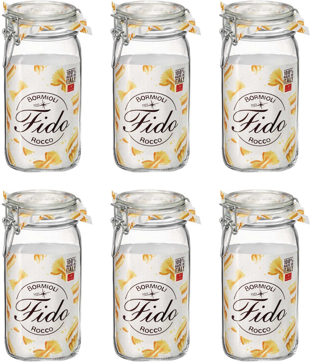 Ensemble de bocaux Bormioli Rocco - Bocaux carrés - Fido - 1,5 L - 6 pièces
