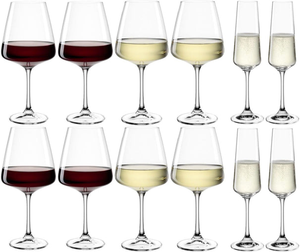 Ensemble de verres à vin Leonardo (Verres à vin rouge + Verres à vin blanc + Verres à champagne) Paladino - Ensemble de 12 pièces