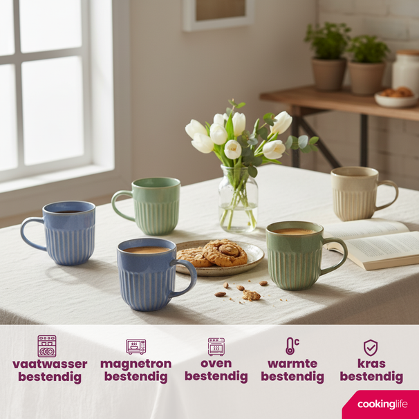 Ensemble de mugs Cookinglife - Mugs a cafe - Aqua Maris - 400 ml - 6 pièces