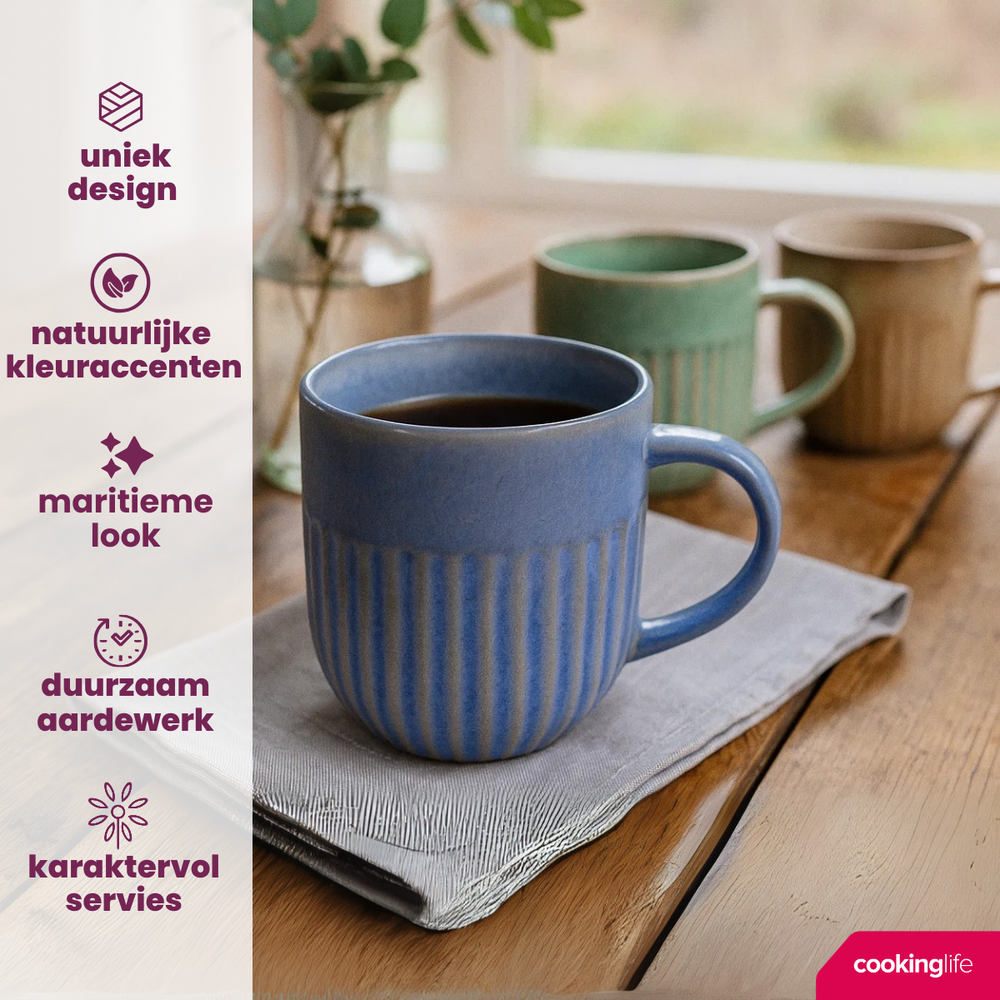 Ensemble de mugs Cookinglife - Mugs a cafe - Aqua Maris - 400 ml - 6 pièces