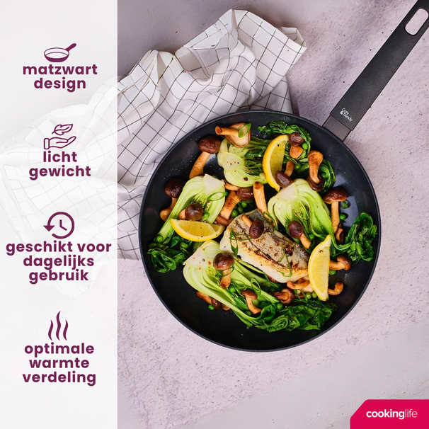 Ensemble de poêles Cookinglife Black Cera 3 pièces - Wok ø 28 cm + poêles ø 24 & 28 cm - compatible avec toutes les sources de chaleur - revêtement antiadhésif en céramique