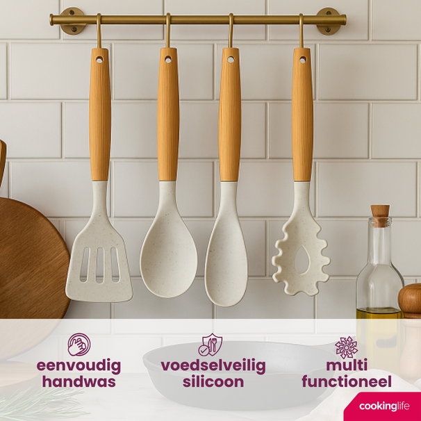 Set de cuisine Cookinglife - Ustensiles cuisson - en silicone et bois - 4 pièces