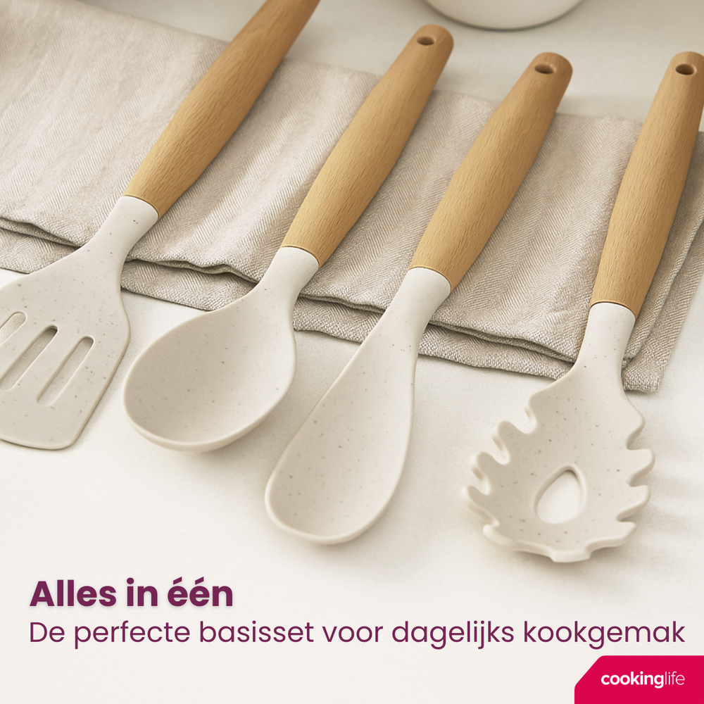 Set de cuisine Cookinglife - Ustensiles cuisson - en silicone et bois - 4 pièces
