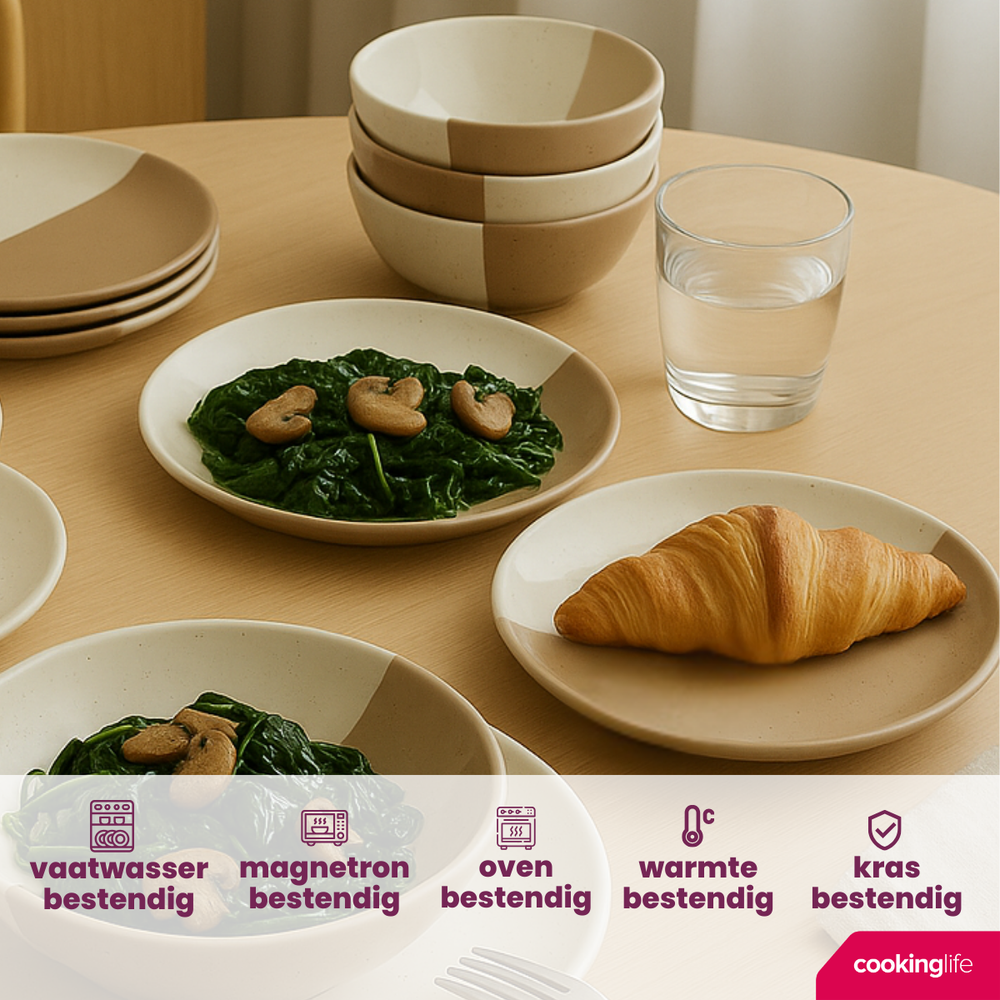 Service de table Cookinglife Leem 18 pièces / 6 personnes - 6 assiettes à dîner, 6 assiettes à petit-déjeuner et 6 bols