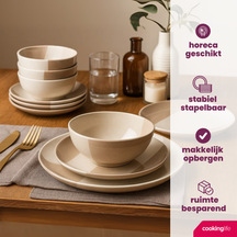 Service de table Cookinglife Leem 18 pièces / 6 personnes - 6 assiettes à dîner, 6 assiettes à petit-déjeuner et 6 bols