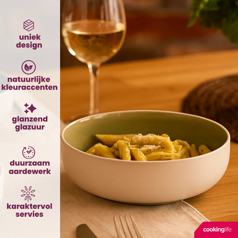 Set de vaisselle Cookinglife - Service 6 pers - Mos Vert - Ø27 cm - 18 pièces
