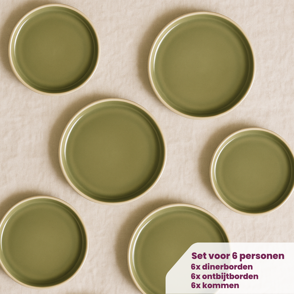 Set de vaisselle Cookinglife - Service 6 pers - Mos Vert - Ø27 cm - 18 pièces