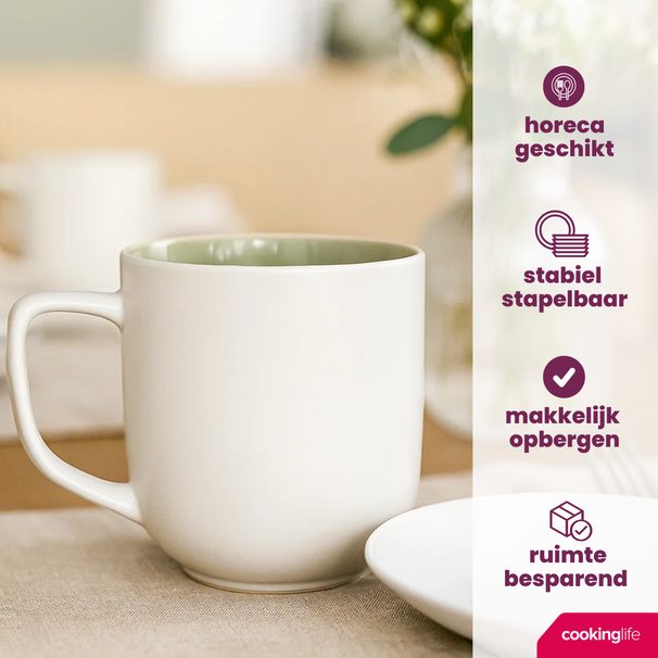 Ensemble de mugs Cookinglife - Mugs a cafe - Mos Vert - 390 ml - 6 pièces
