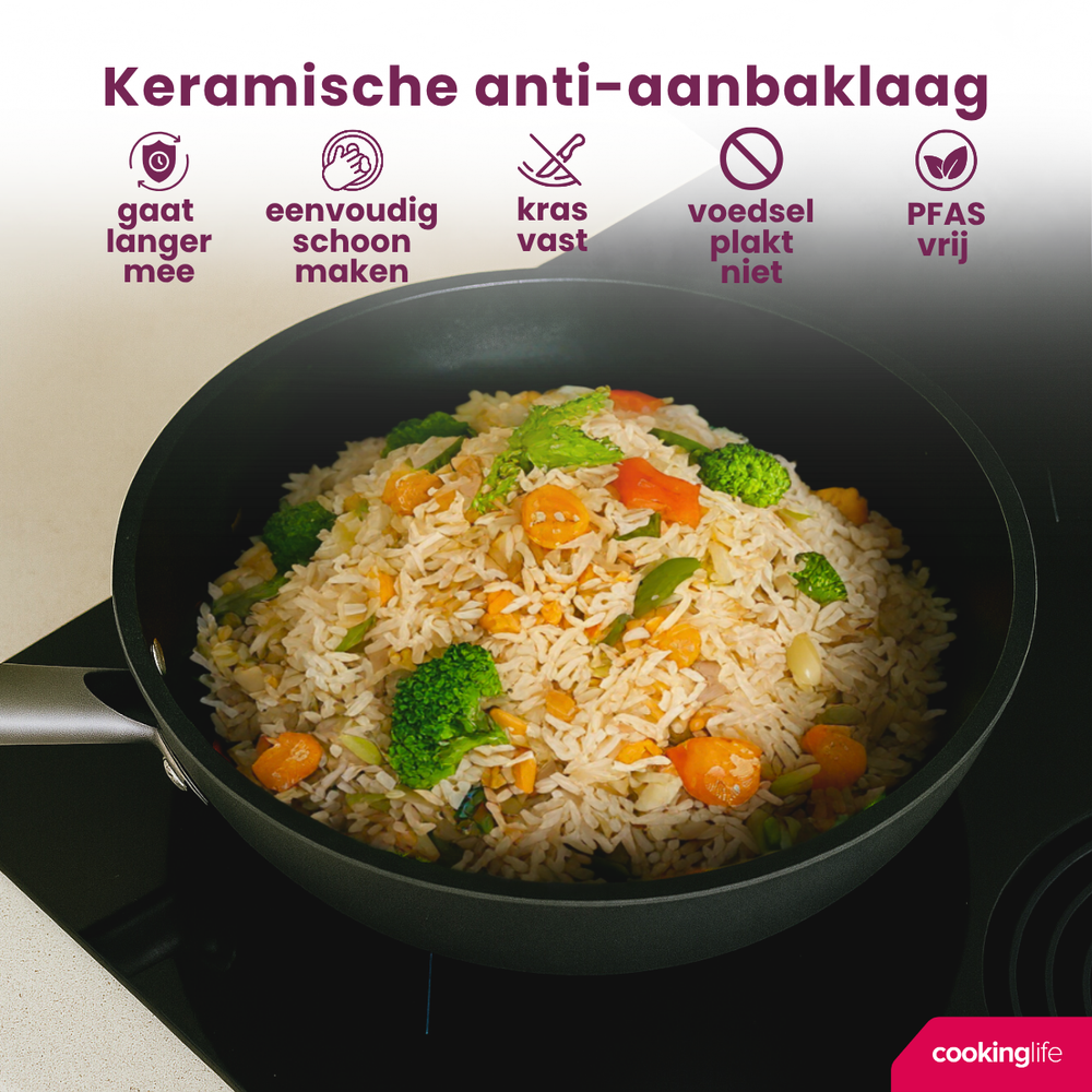 Poêle wok Cookinglife - Revêtement en céramique - ProForge - 28 cm