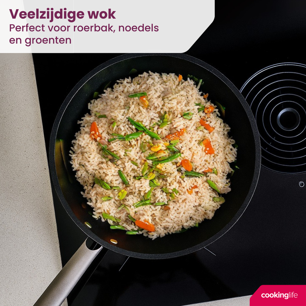 Poêle wok Cookinglife - Revêtement en céramique - ProForge - 28 cm