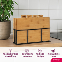 Set de planches à découper Cookinglife - en bambou - support en fer - 5 pièces