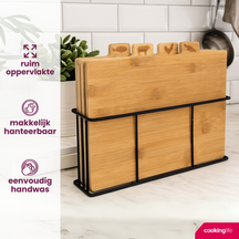 Set de planches à découper Cookinglife - en bambou - support en fer - 5 pièces