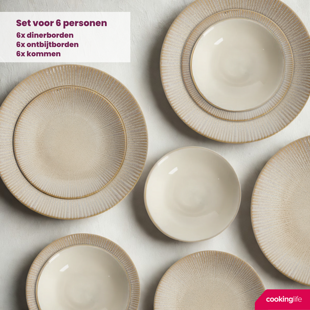 Set de vaisselle Cookinglife - 6 personnes - Coastal Lines - 27 cm - 18 pièces
