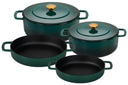 Combekk Batterie de cuisine en fonte Holly Green 4 pièces - Cocotte ø 24, 28 cm & Poêle ø 24, 28 cm
