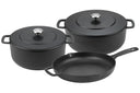Combekk Batterie de cuisine Fonte Noire 3 pièces - Cocotte ø 24, 28 cm & Poêle ø 26 cm