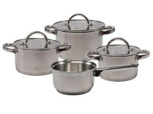 Batterie de cuisine 4 pièces inox - Casserole ø 16, 18, 20 cm & Casserole ø 16 cm - compatible avec toutes les sources de chaleur