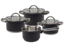 Batterie de cuisine Cooking noire 4 pièces inox - Casserole ø 16, 18, 20 cm & Casserole ø 16 cm - compatible avec toutes les sources de chaleur