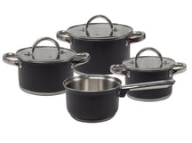 Batterie de cuisine Cooking noire 4 pièces inox - Casserole ø 16, 18, 20 cm & Casserole ø 16 cm - compatible avec toutes les sources de chaleur