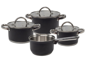 Batterie de cuisine Cooking noire 4 pièces inox - Casserole ø 16, 18, 20 cm & Casserole ø 16 cm - compatible avec toutes les sources de chaleur