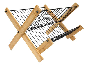 Égouttoir Cookinglife Pliable - Métal Noir & Bambou
